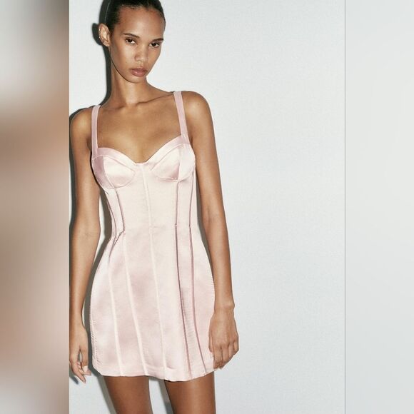 NWTβZARA SATIN SHORT DRESS Pink - Picture 11 of 13